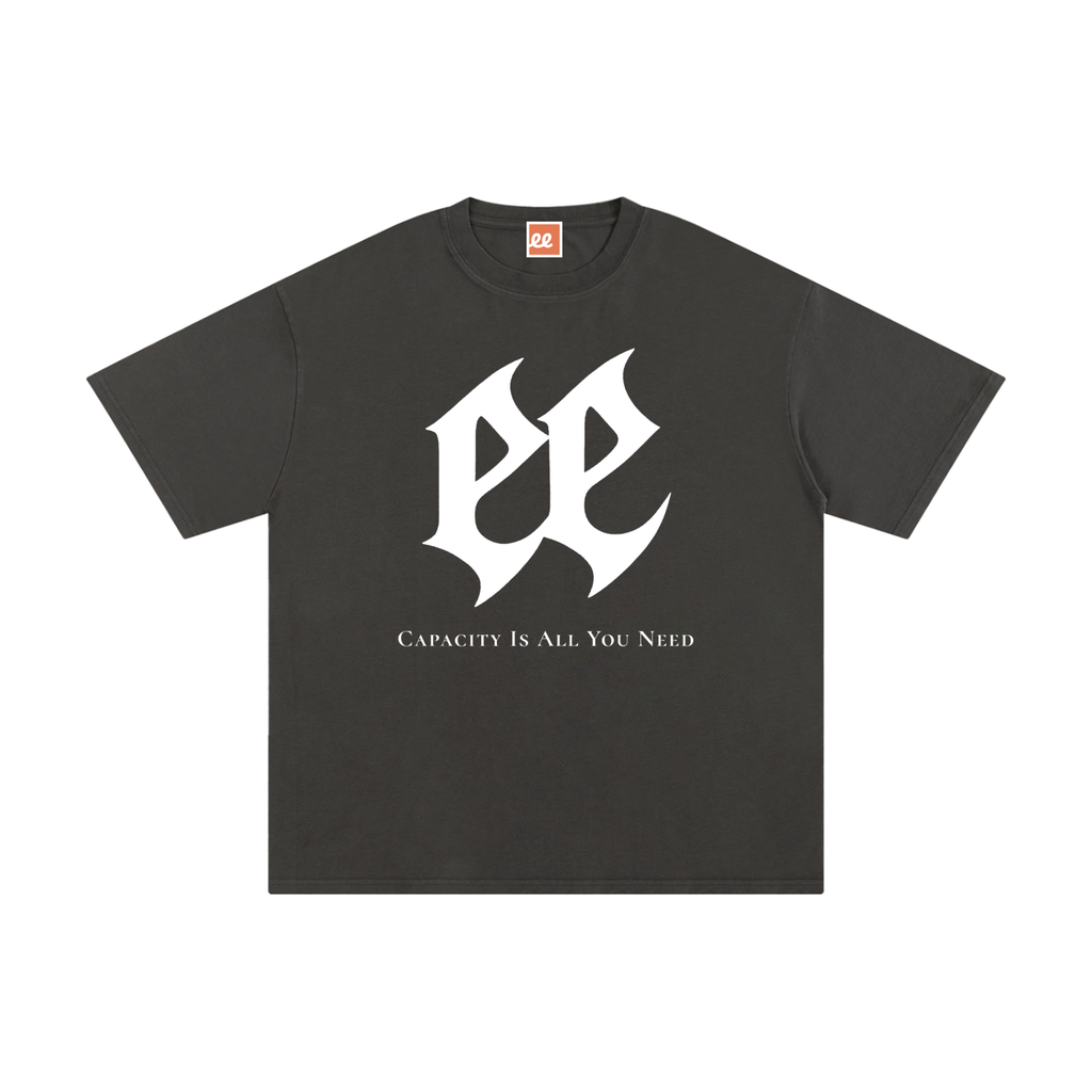 Capacity Is All You Need Tour Tee in Dark Gray, front: blackletter ee sigil
