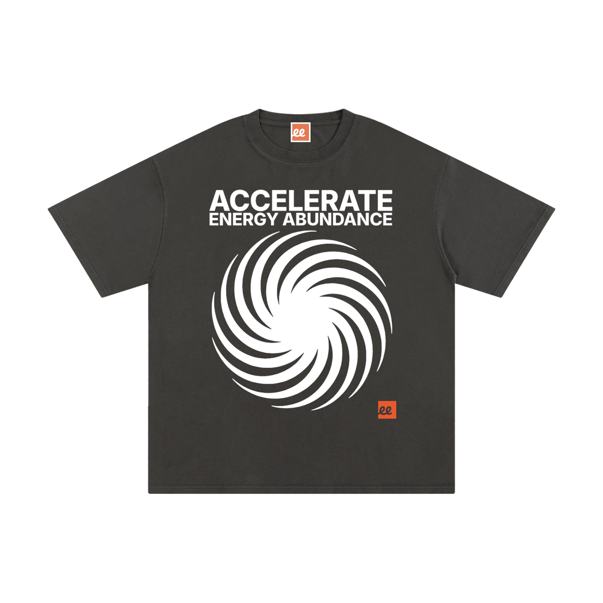 Accelerate Energy Abundance Tee in Dark Gray, front: energy vortex print