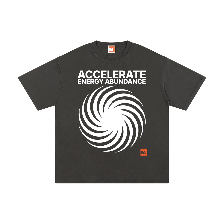 Accelerate Energy Abundance Tee in Dark Gray, front: energy vortex print