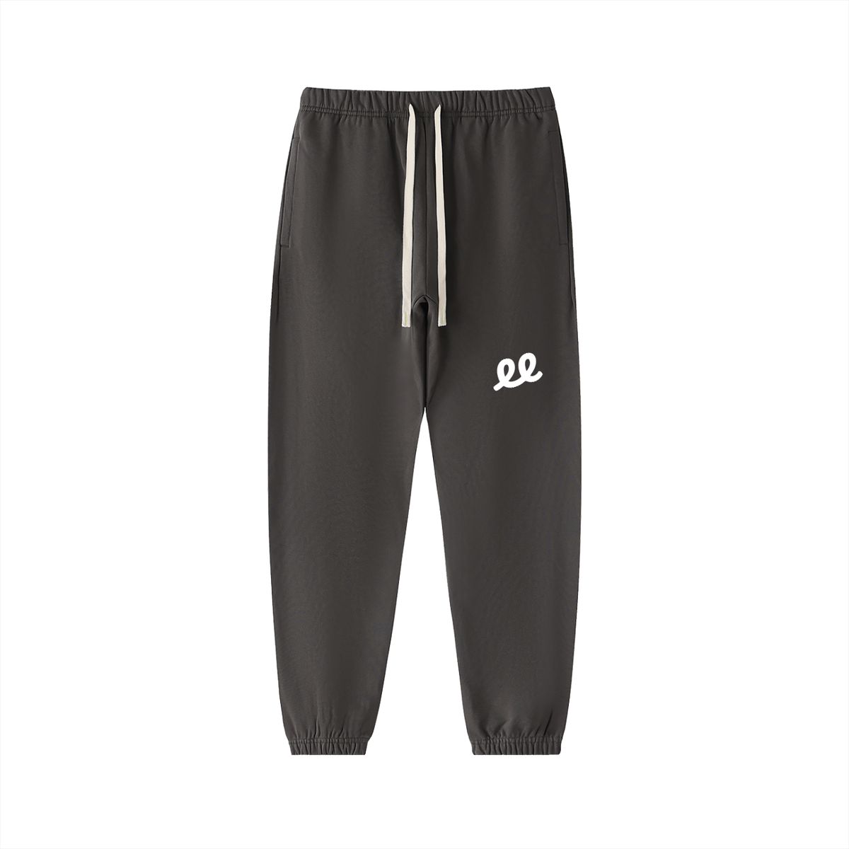 Elastic Signal Sweatpants in Dark Gray, front: white ee monogram on the left thigh