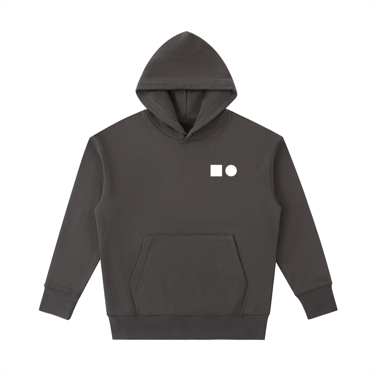 Elastic Signal Hoodie in Dark Gray, front: white square and circle signal