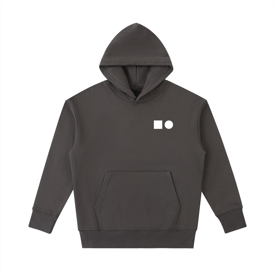 Elastic Signal Hoodie in Dark Gray, front: white square and circle signal