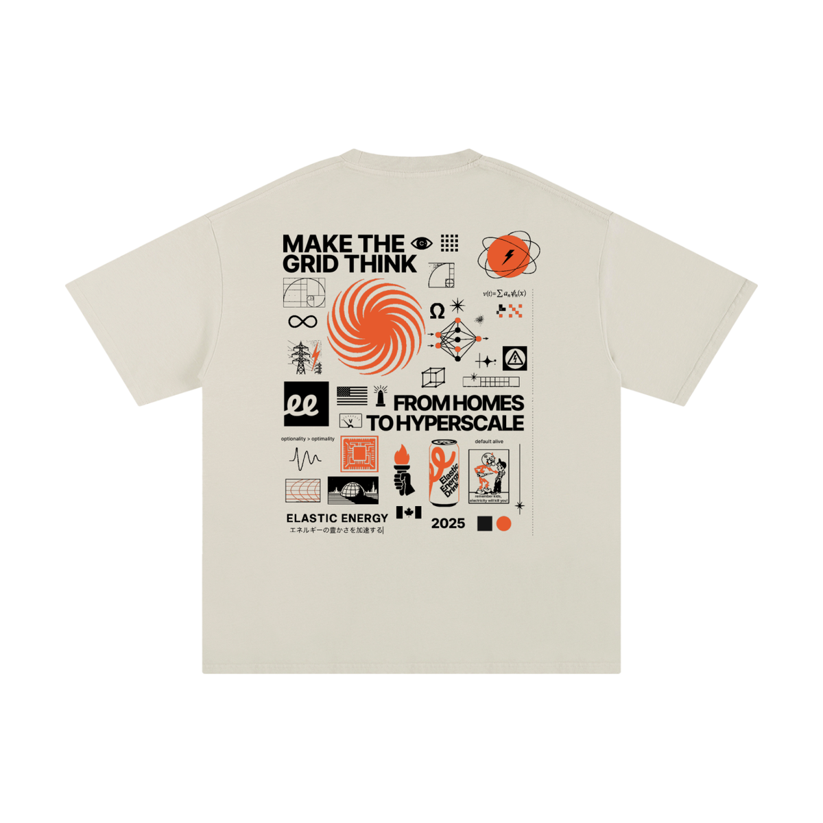 Elastic Signal Tee in Apricot, back: grid collage print