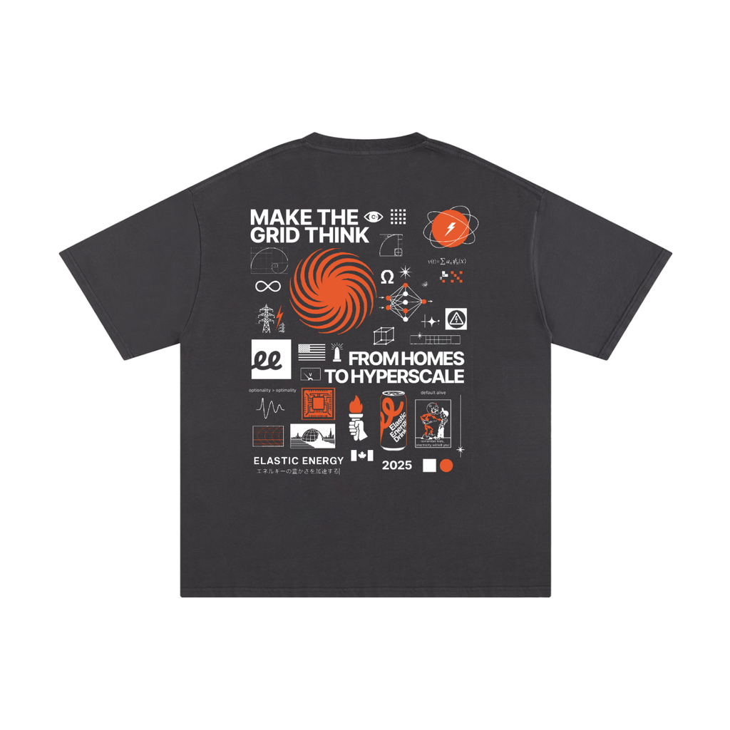 This Goes Here Tee in Dark Gray, back: grid collage print