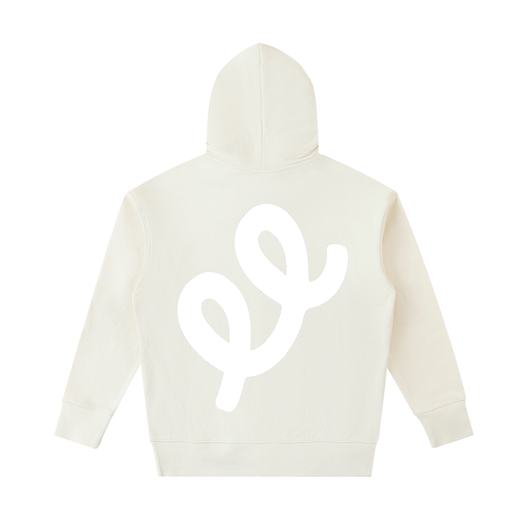 Elastic Signal Hoodie in Apricot with white print, back: oversized ee mark
