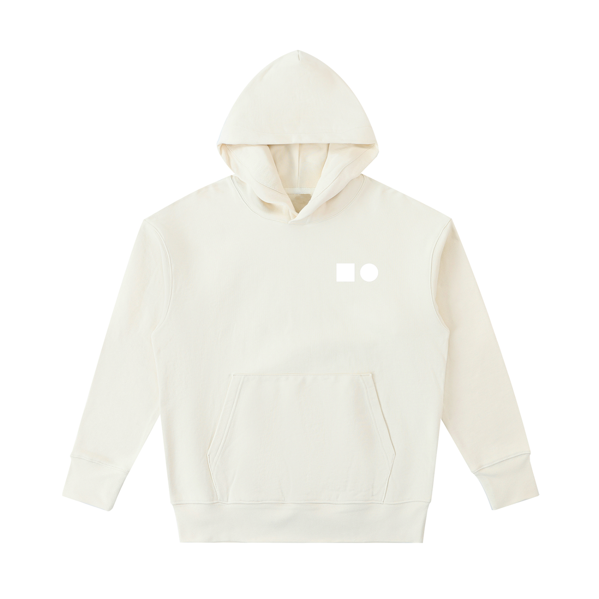 Elastic Signal Hoodie in Apricot with white print, front: square and circle signal