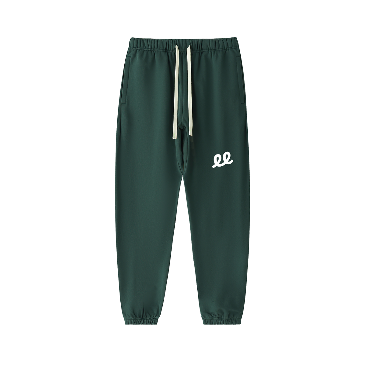 Elastic Signal Sweatpants in Retro Green, front: white ee monogram on the left thigh
