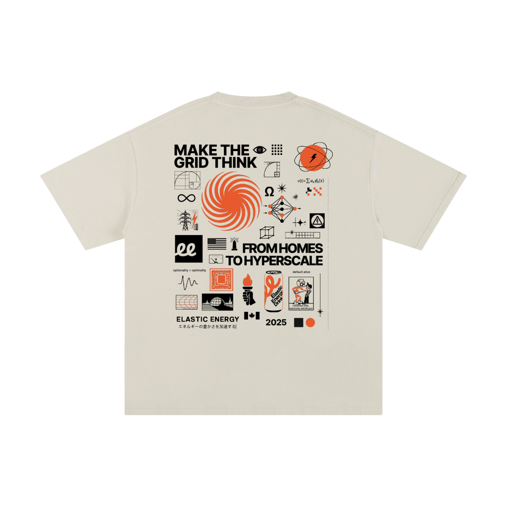 OG EE Tee in Apricot, back: grid collage print