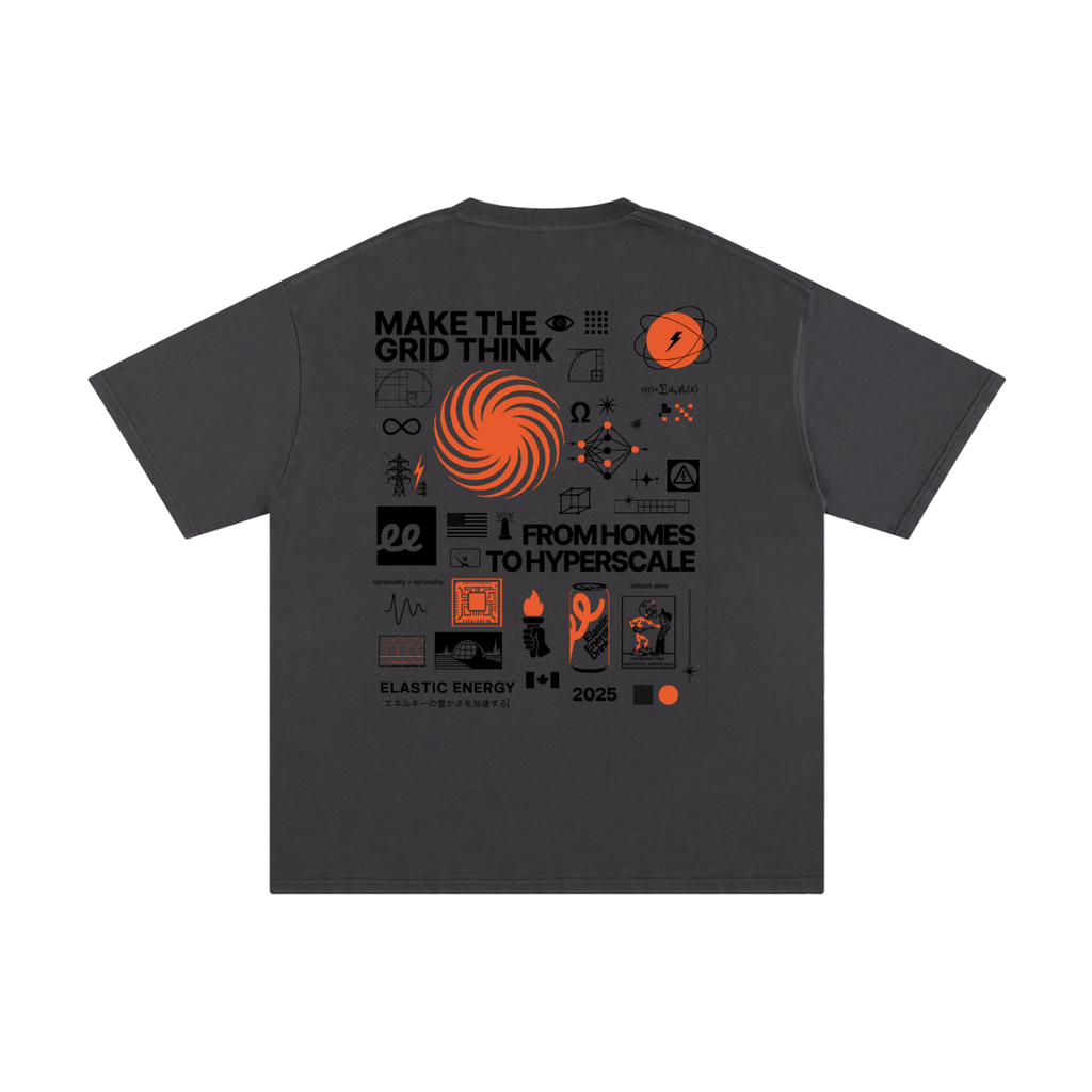 Elastic Signal Tee in Dark Gray, back: grid collage print
