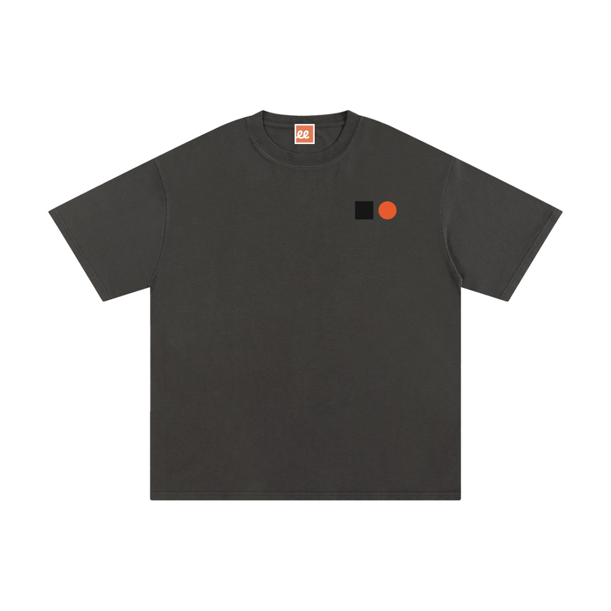Elastic Signal Tee in Dark Gray, front: square and circle signal on the chest
