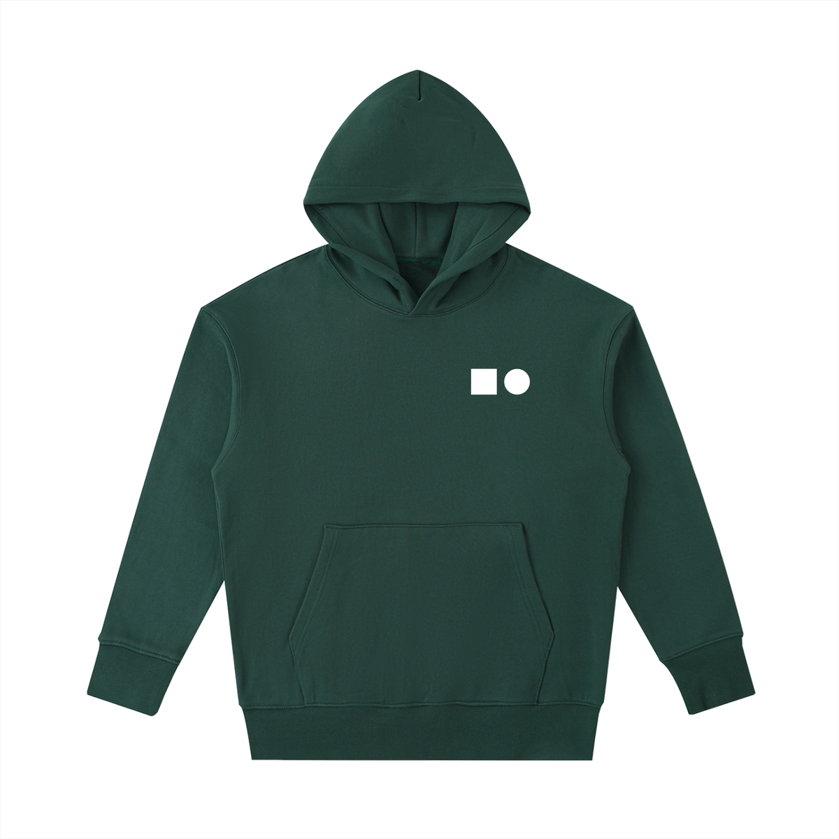 Elastic Signal Hoodie in Retro Green, front: white square and circle signal