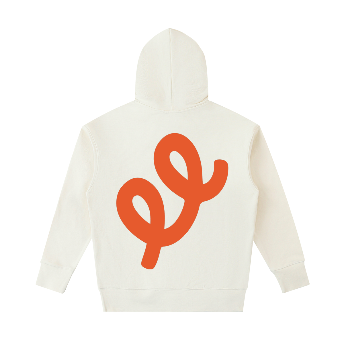 Elastic Signal Hoodie in Apricot, back: oversized Red Ochre ee mark