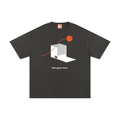 This Goes Here Tee in Dark Gray, front: Energy Router wired to a Red Ochre circle