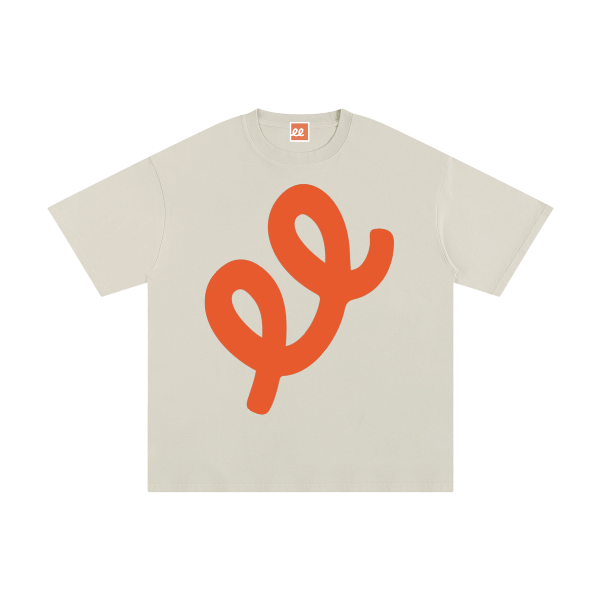 OG EE Tee in Apricot, front: Red Ochre ee mark