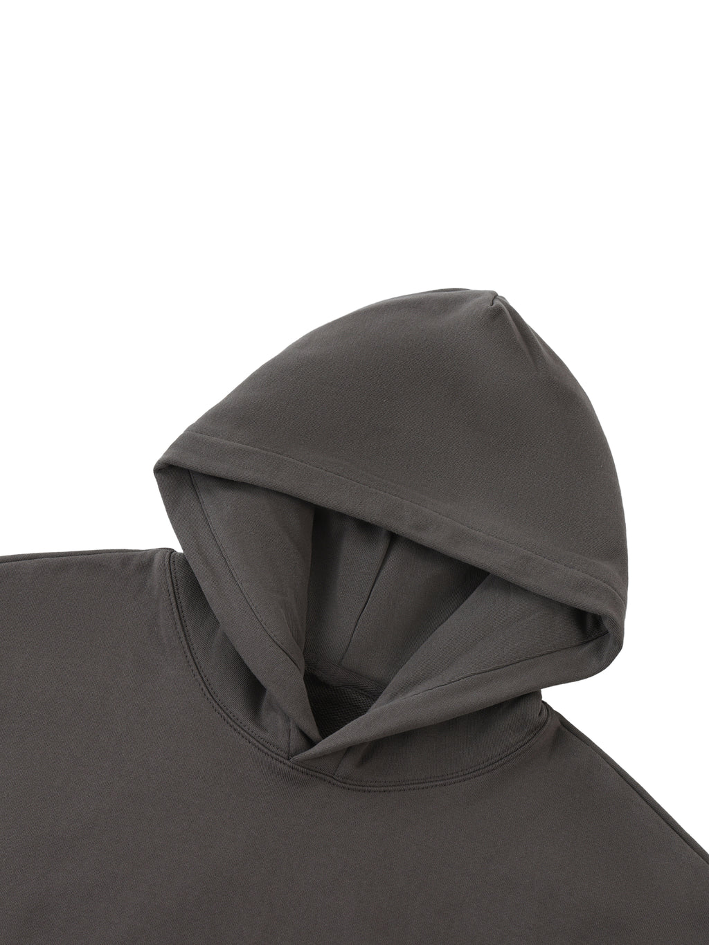 Elastic Signal Hoodie detail in Dark Gray: lined hood