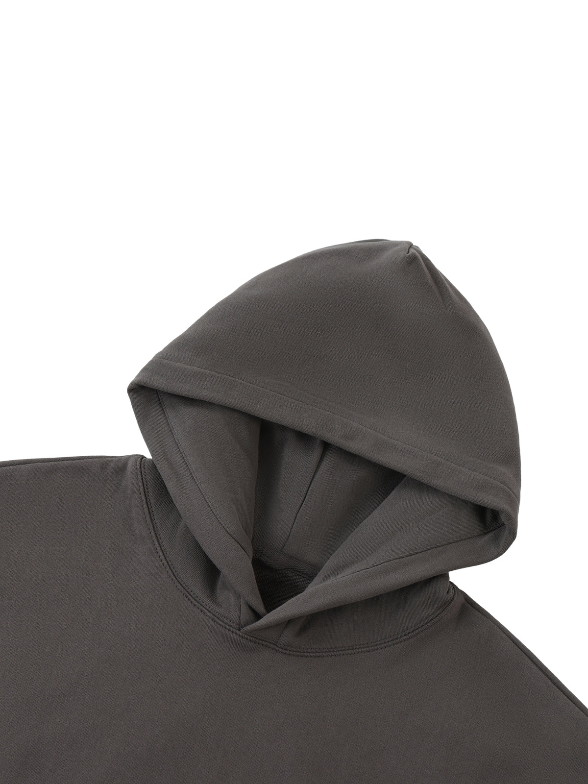 Elastic Signal Hoodie detail in Dark Gray: lined hood
