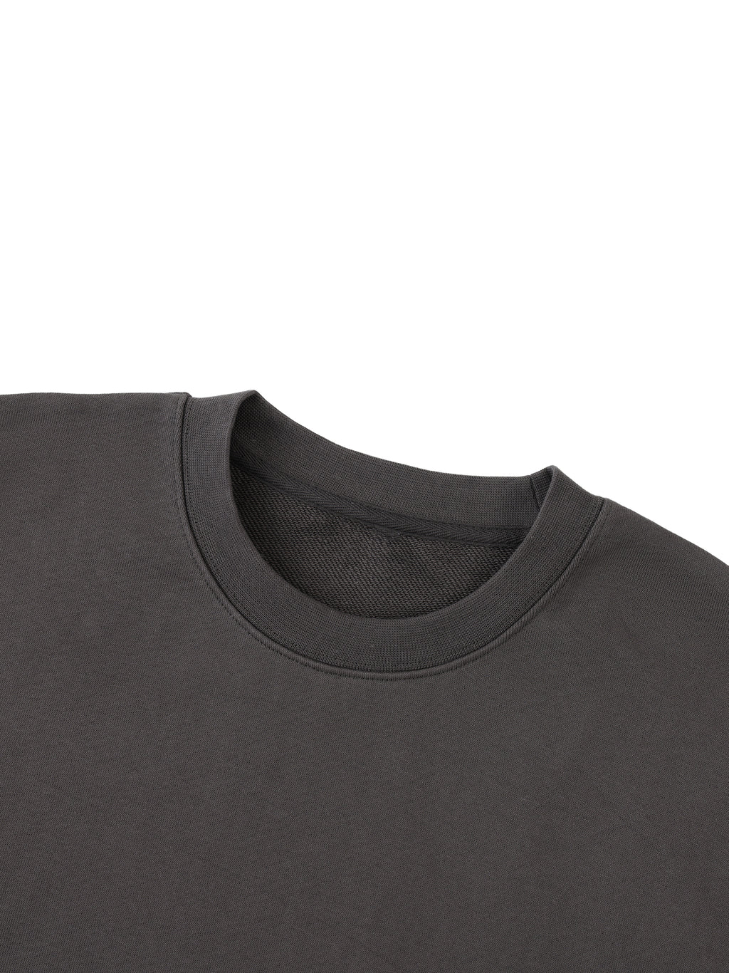 Mission Crewneck detail in Dark Gray: ribbed collar