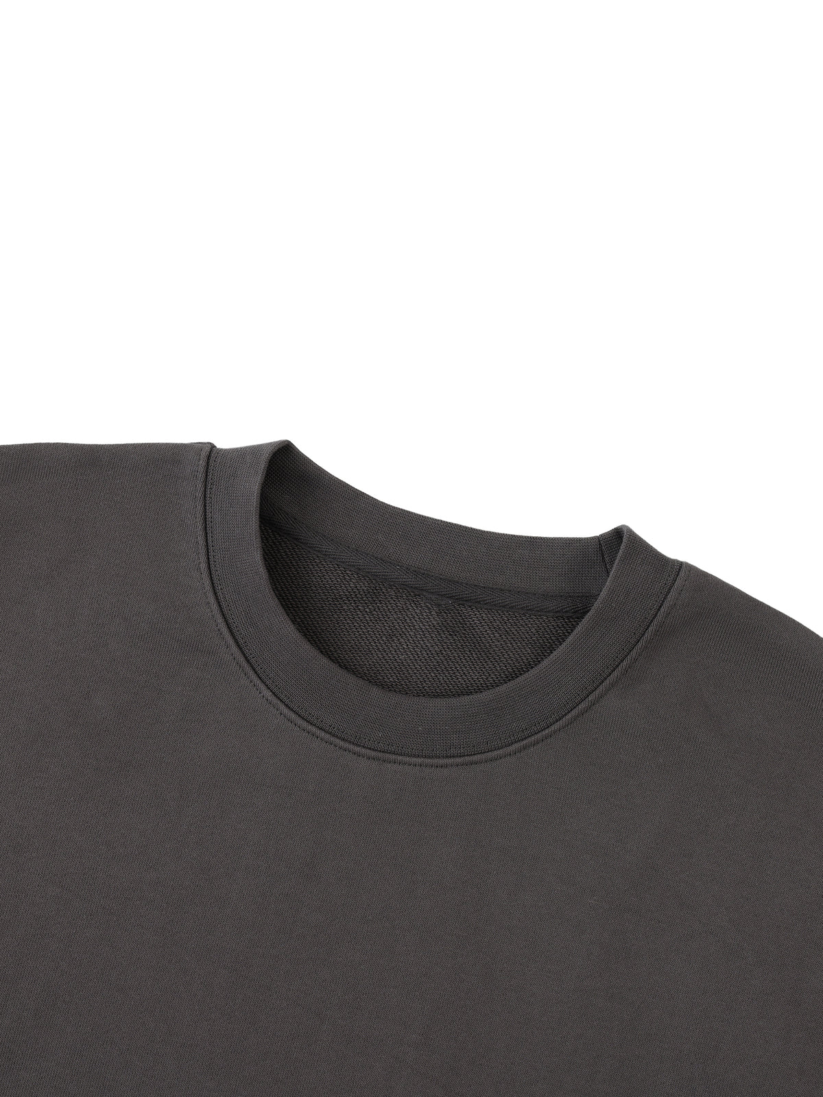 Mission Crewneck detail in Dark Gray: ribbed collar